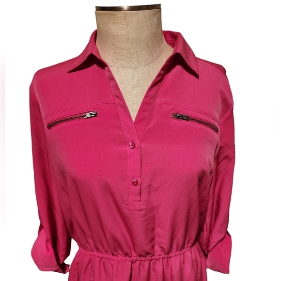 Attention Women's Hot Pink Lightweight Elastic Waist Dress‎ Size Large - Picture 4 of 15